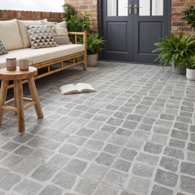Carrelage sol extérieur effet pavés tons gris L.30,38 x l.30,38 cm x ép.7 mm, Blocce
