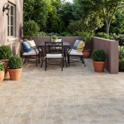 Carrelage sol extérieur effet pierre beige et marron L.30,38 x l.30,38 cm x ép.7 mm, Searocca