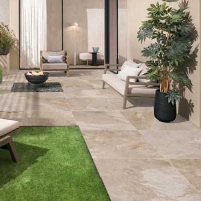 Carrelage sol extérieur effet pierre beige L.60 x l.60 cm x ép.9 mm, Denali