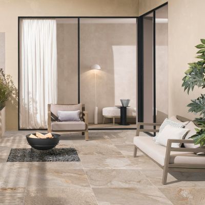 Carrelage sol extérieur effet pierre beige L.60 x l.60 cm x ép.9 mm, Denali