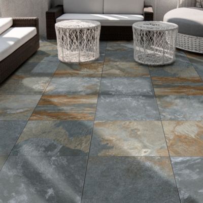 Carrelage sol extérieur effet pierre oxydée L.60 x l.60 cm x ép.9 mm, Denali