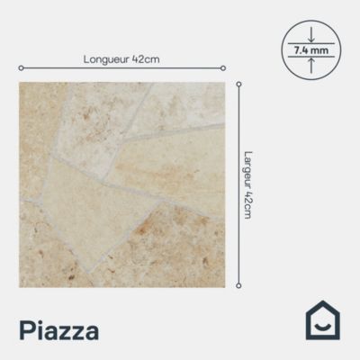 Carrelage sol extérieur effet pierre tons beiges L.42,04 x l.42,04 cm x ép.7,4 mm, Piazza