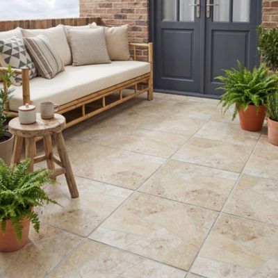 Carrelage sol extérieur effet pierre tons beiges L.42,04 x l.42,04 cm x ép.7,4 mm, Piazza