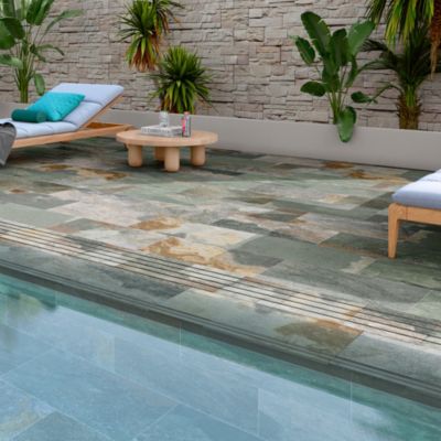 Carrelage sol extérieur effet pierre vert oxydé L.60 x l.30 cm x ép.9 mm, Denali