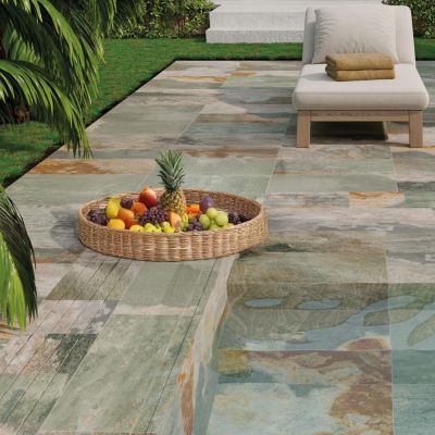 Carrelage sol extérieur effet pierre vert oxydé L.60 x l.30 cm x ép.9 mm, Denali
