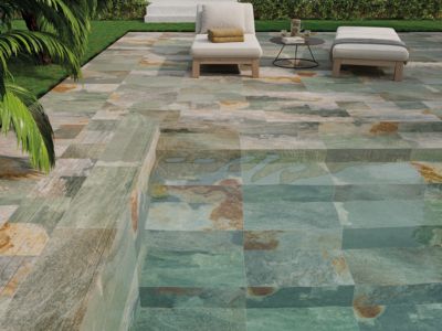 Carrelage sol extérieur effet pierre vert oxydé L.60 x l.30 cm x ép.9 mm, Denali