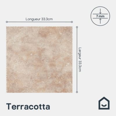 Carrelage sol extérieur effet terre cuite L.33,3 x l.33,3 cm x ép.7 mm, Terracotta