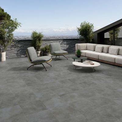 Carrelage sol extérieur en grès cérame émaillé effet béton anthracite l.45 x L.45 x ép.0.85 cm Rohe