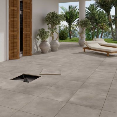 Carrelage sol extérieur en grès cérame émaillé effet béton taupe l.60 x L.60 x ép. 2 cm Rohe