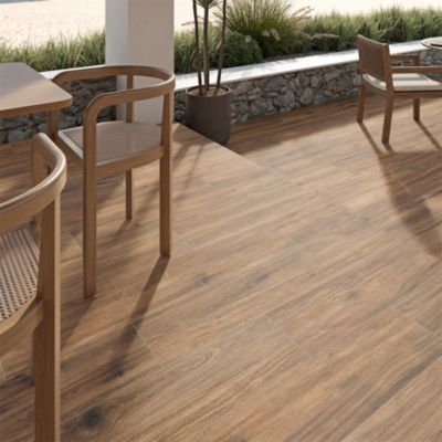 Carrelage sol extérieur en grès cérame émaillé effet bois naturel l.22 x L.120 x ép. 0,97 cm Todias Caboa