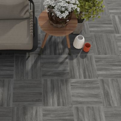 Carrelage sol extérieur en grès cérame émaillé effet chêne anthracite l.45 x L.45 x 0.95 cm Deckland