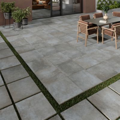 Carrelage sol extérieur en grès cérame émaillé effet pierre anthracite l.60 x L.60 x ép.2 cm Arina