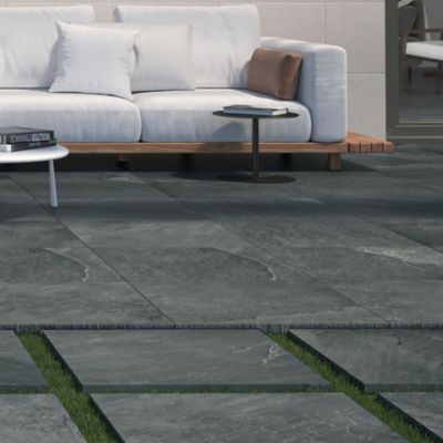 Carrelage sol extérieur en grès cérame émaillé effet pierre anthracite l.60 x L.60 x ép.2 cm Pietra