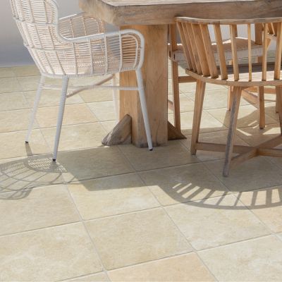 Carrelage sol extérieur en grès cérame émaillé effet pierre beige l.30 x L.30 x ép.0,9 cm Sunstone