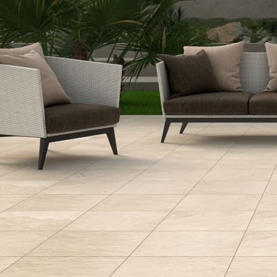 Carrelage sol extérieur en grès cérame émaillé effet pierre beige l.45 x L.45 x ép.0,85 cm Avora