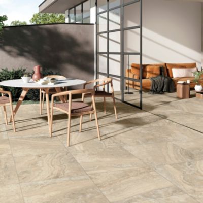 Carrelage sol extérieur en grès cérame émaillé effet pierre beige l.60 x L.60 x ép.0,8 cm Sienna
