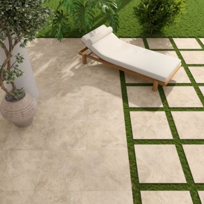 Carrelage sol extérieur en grès cérame émaillé effet pierre beige l.60 x L.60 x ép.2 cm Tamiri