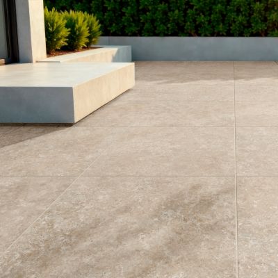 Carrelage sol extérieur en grès cérame émaillé effet travertin beige foncé l.60 x L.60 x ép.0.74 cm Traverno