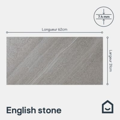 Carrelage sol extérieur grège effet pierre L.62 x l.31 cm x ép.7,4 mm, English Stone