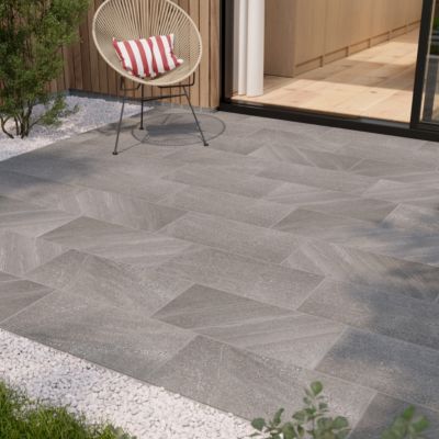 Carrelage sol extérieur grège effet pierre L.62 x l.31 cm x ép.7,4 mm, English Stone
