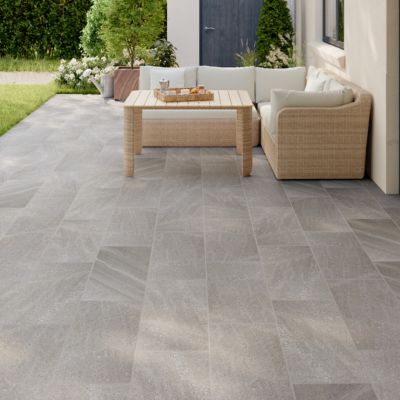 Carrelage sol extérieur grège effet pierre L.62 x l.31 cm x ép.7,4 mm, English Stone