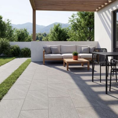 Carrelage sol extérieur grège effet pierre L.62 x l.31 cm x ép.7,4 mm, English Stone