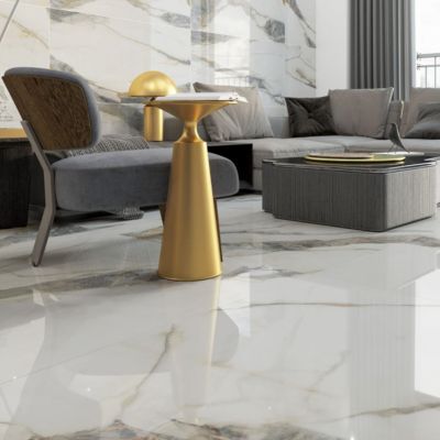 Carrelage sol grand format  blanc brillant poli l.120 x L.120 cm VICTORIA