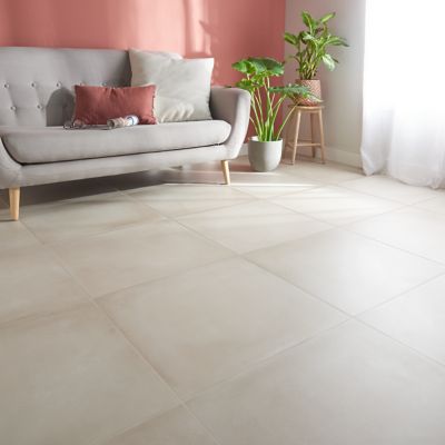Carrelage sol intérieur beige effet béton L.60 x L.60 cm x ép.10 mm, Smooth