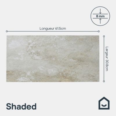 Carrelage sol intérieur beige effet pierre 61,5 x l.30,8 cm x ép.8 mm, Shaded