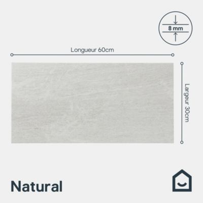 Carrelage sol intérieur blanc effet pierre satin L.60 x l.30 cm x ép.8 mm, Natural