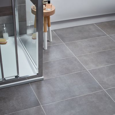 Carrelage sol intérieur effet béton anthracite L.61,7 x l.30,7 cm x ép.7,4 mm, Konkrete