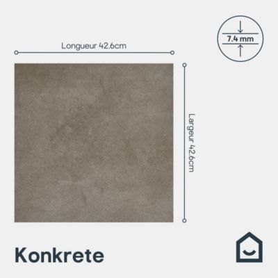 Carrelage sol intérieur effet béton gris L.42,6 x l.42,6 cm x ép.7,4 mm, Konkrete