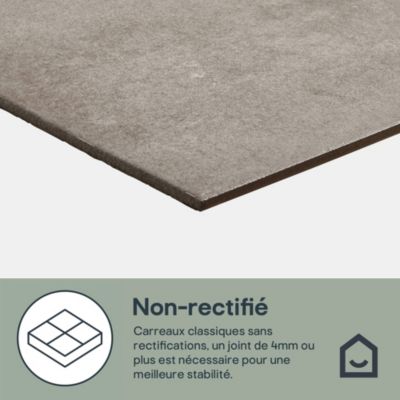 Carrelage sol intérieur effet béton gris L.42,6 x l.42,6 cm x ép.7,4 mm, Konkrete