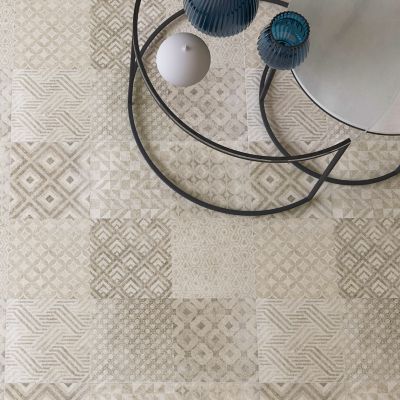 Carrelage sol intérieur effet carreaux de ciment tons beiges et gris L.60 x l.60 cm x ép.9 mm, Kontainer