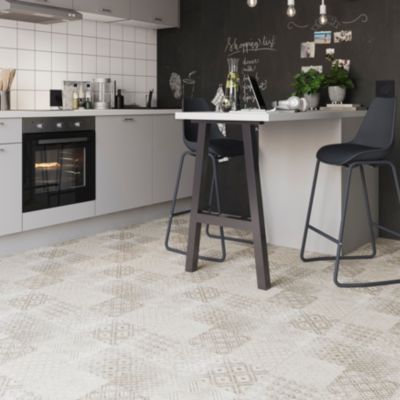 Carrelage sol intérieur effet carreaux de ciment tons beiges et gris L.60 x l.60 cm x ép.9 mm, Kontainer