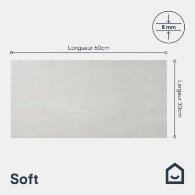 Carrelage sol intérieur effet pierre ivoire L.60 x l.30 cm x ép.8 mm, Soft Travertin