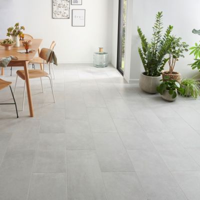 Carrelage sol intérieur grès cérame émaillé aspect béton gris Tendance 30 x 60 cm