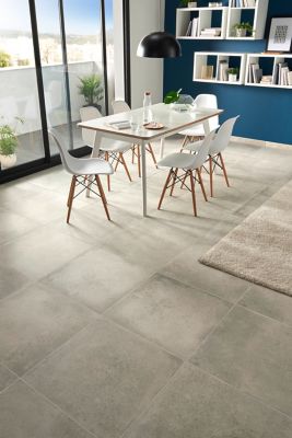 Carrelage sol intérieur gris clair effet béton L.60 x l.60 cm x ép.9 mm, Kontainer