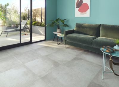 Carrelage sol intérieur gris effet béton L.60 x l.60 cm x 9 mm, Kontainer