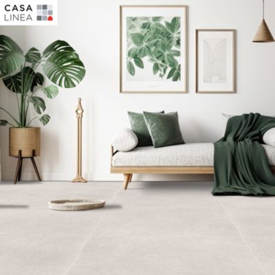 Carrelage sol intérieur ivoire effet béton L.100 x l.100 cm x ép.10 mm, Manhattan