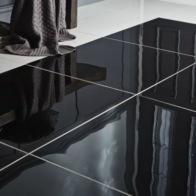 Carrelage sol intérieur noir poli ultra brillance L.60 x l.60 cm x ép.9,5 mm, Livourne