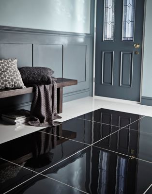 Carrelage sol intérieur noir poli ultra brillance L.60 x l.60 cm x ép.9,5 mm, Livourne