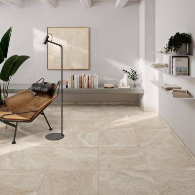 Carrelage sol intérieur porcelaine effet pierre beige mat L.60 x l.60 cm x ép.9,5 mm, Nor