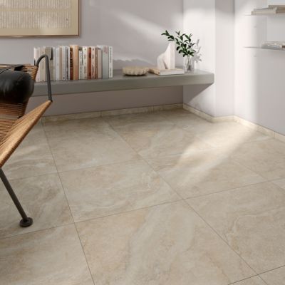 Carrelage sol intérieur porcelaine effet pierre beige mat L.60 x l.60 cm x ép.9,5 mm, Nor