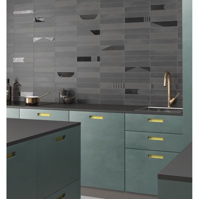 Carrelage sol / mur brique déco mixe mate et brillant effet béton noir 6x30 cm WADI DECOR NOIR
