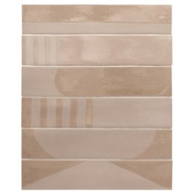 Carrelage sol / mur brique déco mixe mate et brillant effet béton taupe 6x30 cm WADI DECOR TAUPE