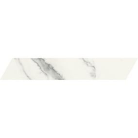 Carrelage sol / mur chevron effet marbre blanc 7,4X45 cm - SCULTOREA Statuario vena argento chevron J473