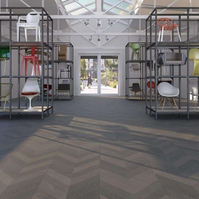Carrelage sol / mur effet béton design chevron gris anthracite 60x120 cm SEINE RILSE CEMENTO