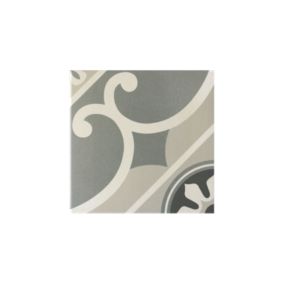 Carrelage sol / mur  effet ciment motif floral gris 20x20 cm - CAPRICE CHATELET (vendu par boite de 1m2)