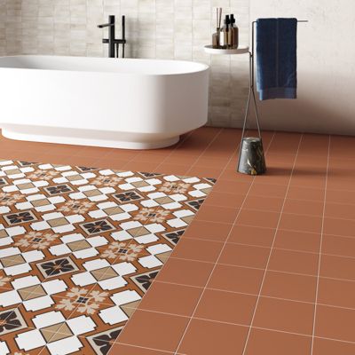 Carrelage sol / mur effet ciment uni terracotta terre cuite 20x20 cm RIVOLI TERRE 30718